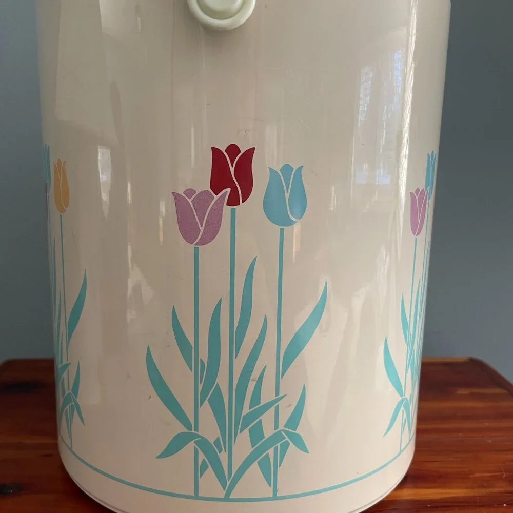 Vintage Ice Bucket Floral Tulips Pastel Tongs Tray Bar Accessory